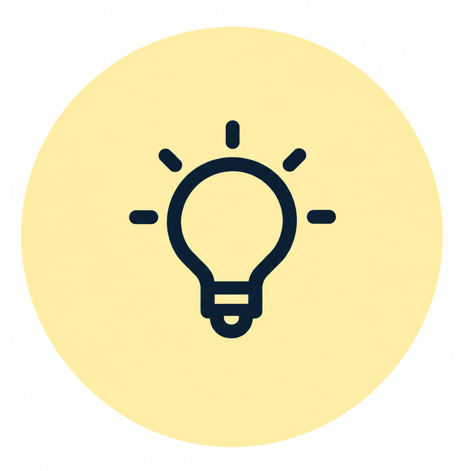 A light bulb icon inside a light yellow circle